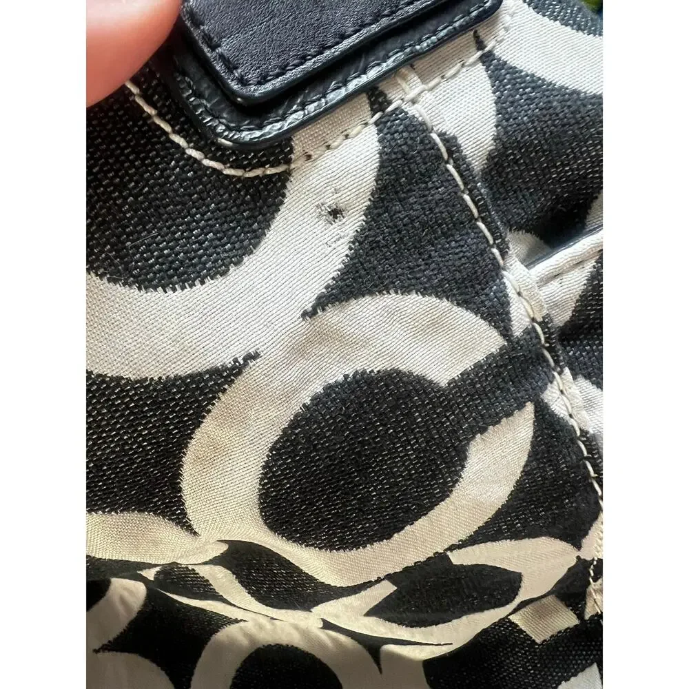 COACH Peyton Signature Op Art Tote Canvas Bag with Leather Accents
